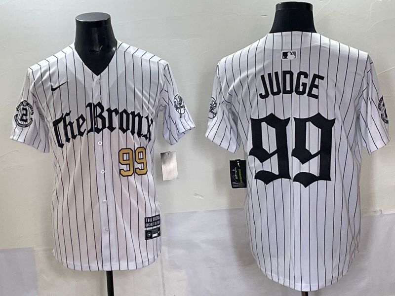 Men 2025 New York Yankees #99 Judge White Stripe Five generations Joint Name Nike MLB Jersey style 04